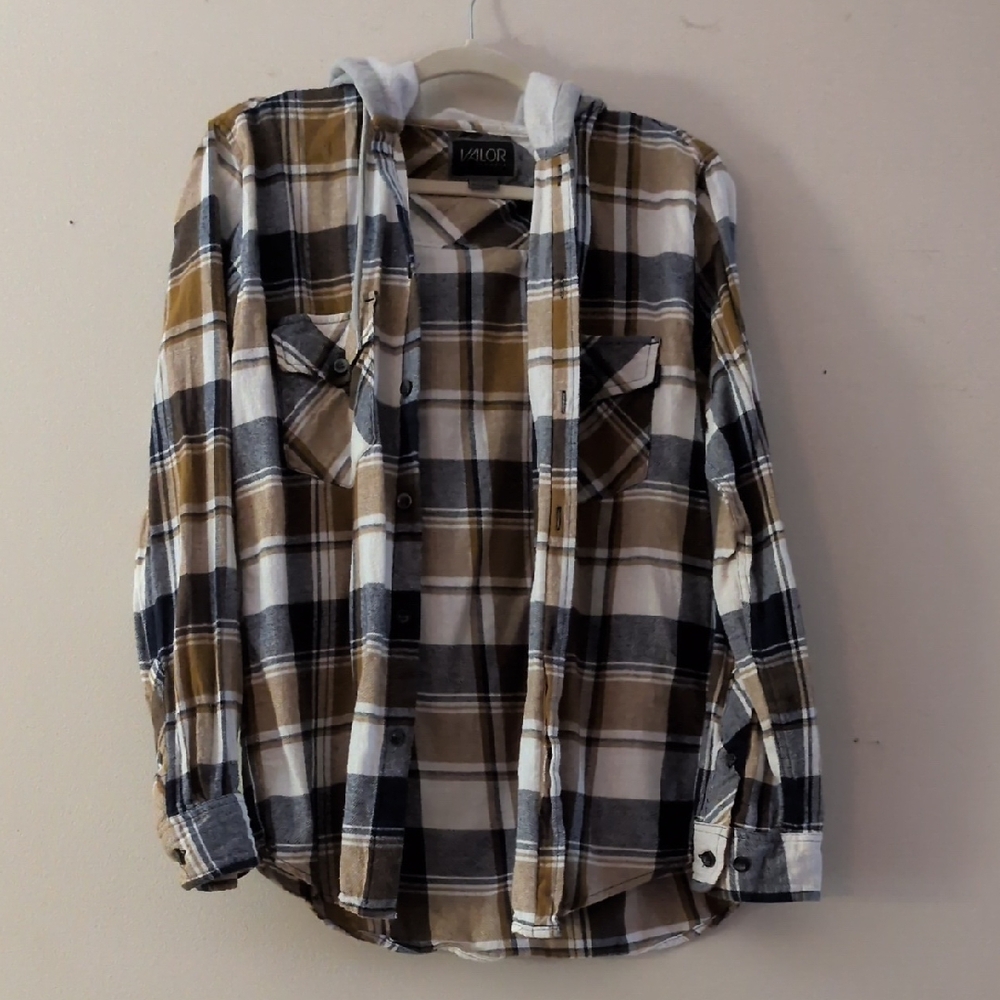 Valor Men's Casual Plaid Button Down Shirt - Brown and Black